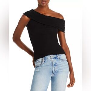 Enza Costa Ribbed Off-the-Shoulder Top in Black, Size L NEW w/Tag $175